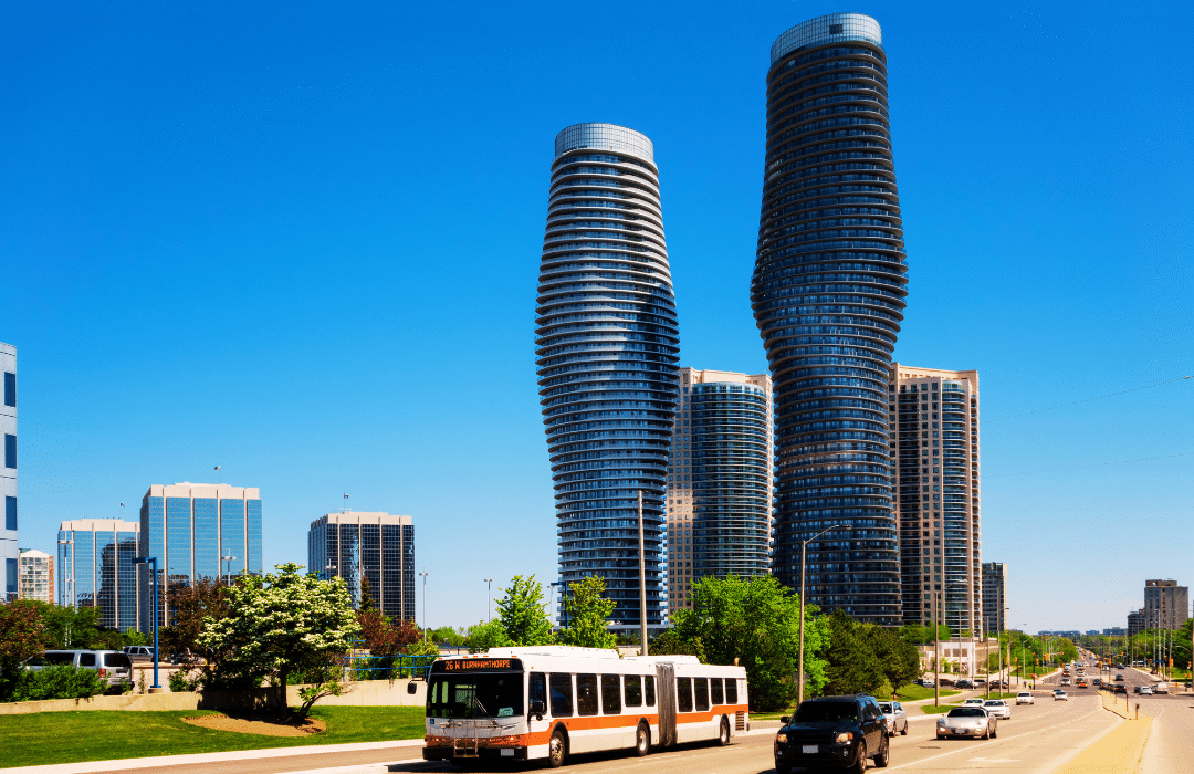 PeelLight Mississauga's iconic Marilyn Monroe towers representing Lux Furniture Rentals' Peel Region delivery service area.