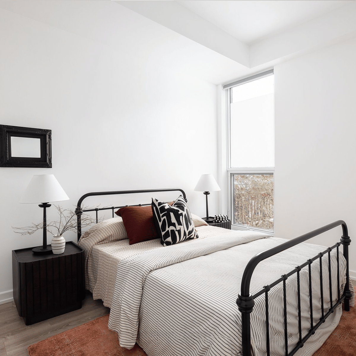 Regent Park Townhouse bedroom staged with luxury furnishings
