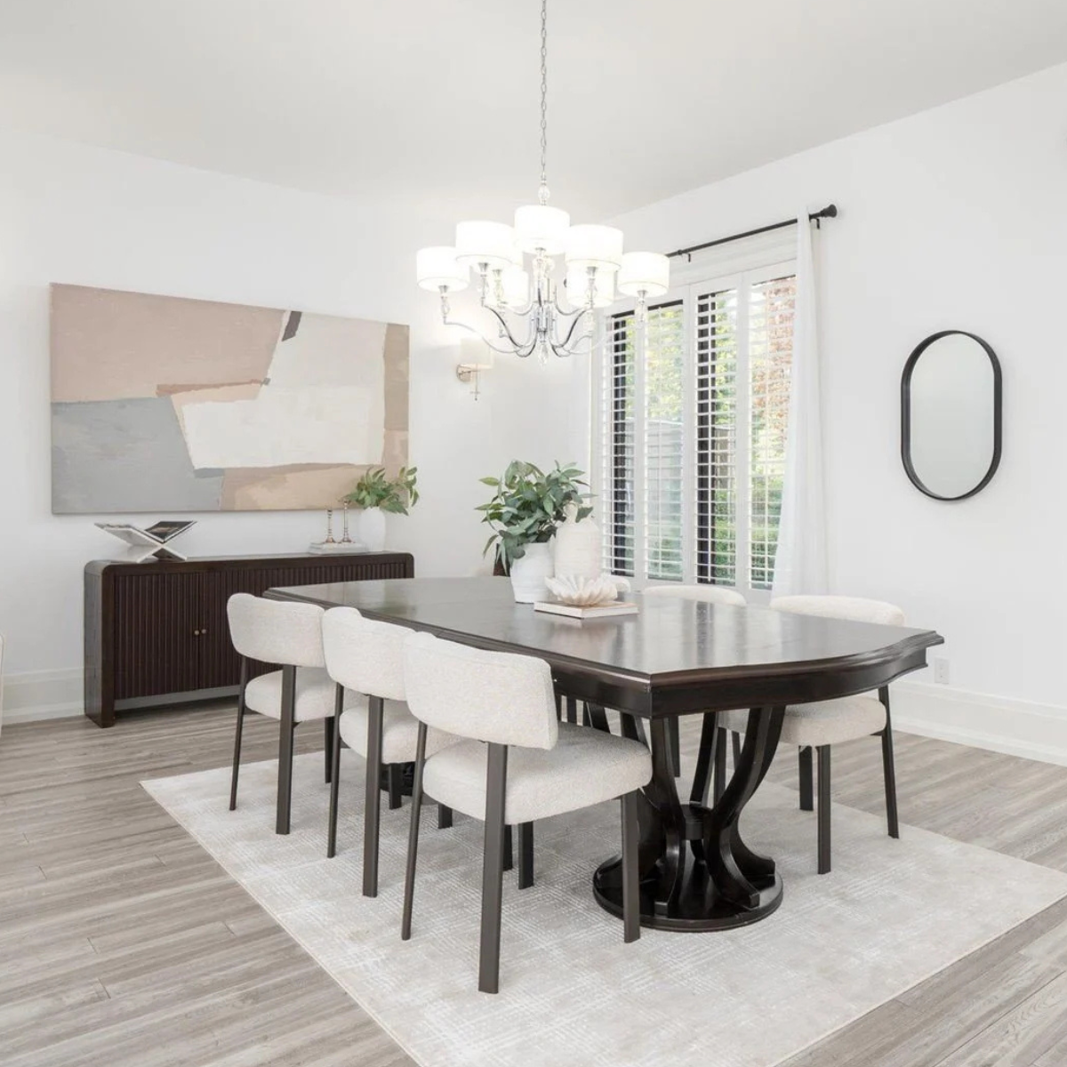 Rouge River waterfront dining room staged with dining table