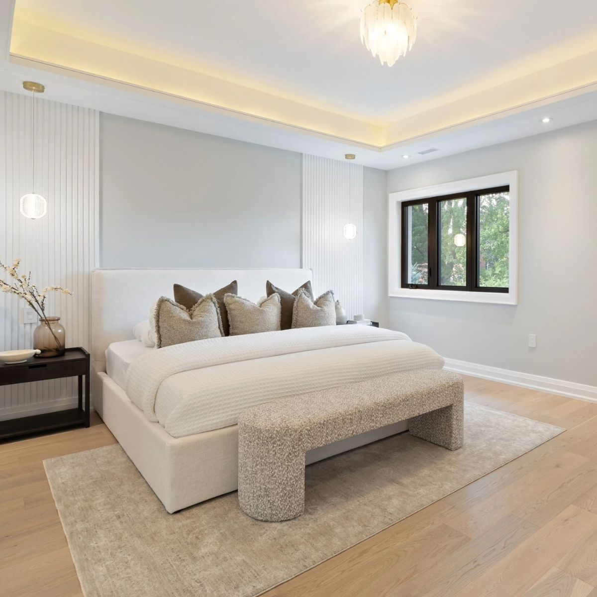 South Oakville Residence bedroom staged with king bed