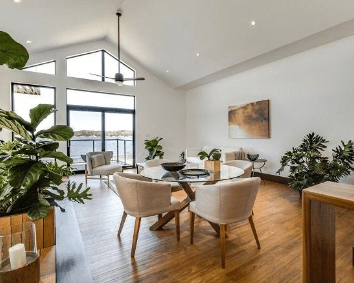 Luxury staging of a contemporary waterfront cottage property