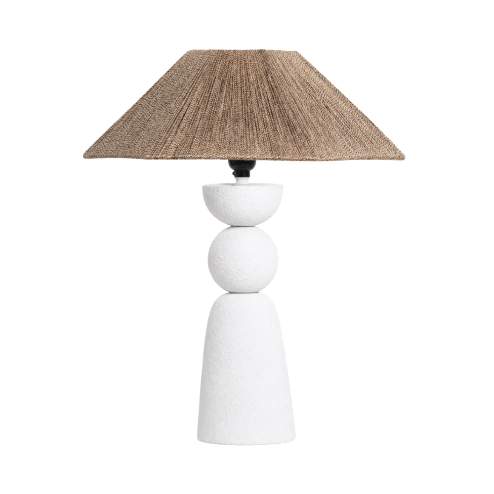 sculpted-white-base-jute-shade-table-lamp contemporary table lamp with textured sculptural base and jute shade for modern home staging