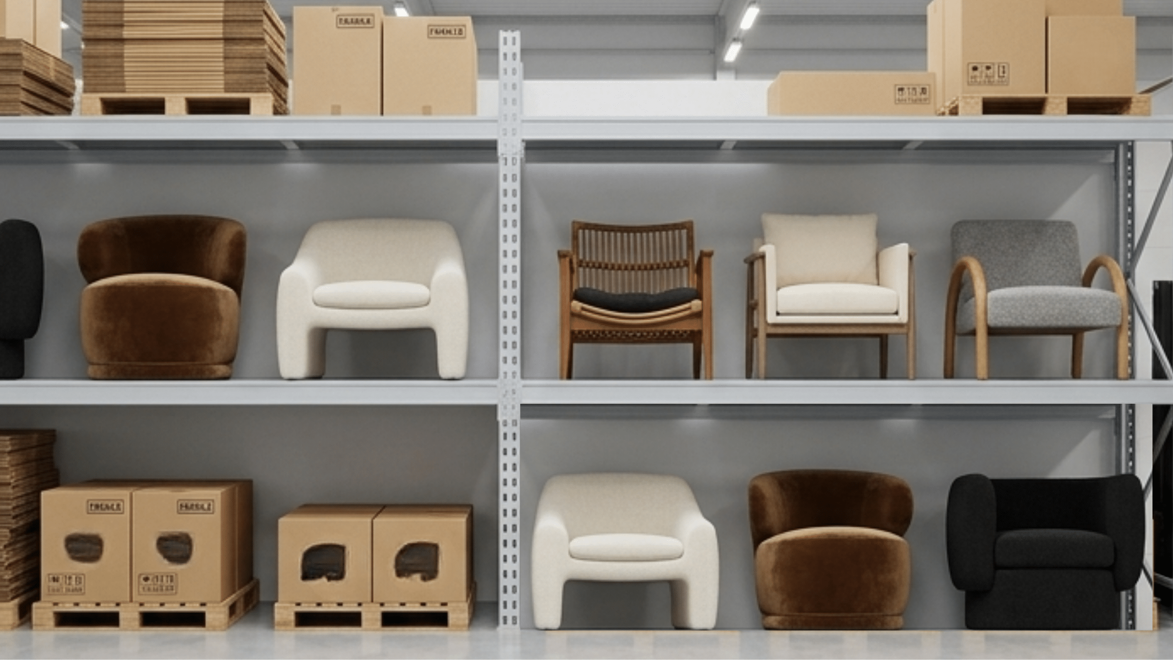 Lux Furniture Rentals warehouse featuring furniture inventory
